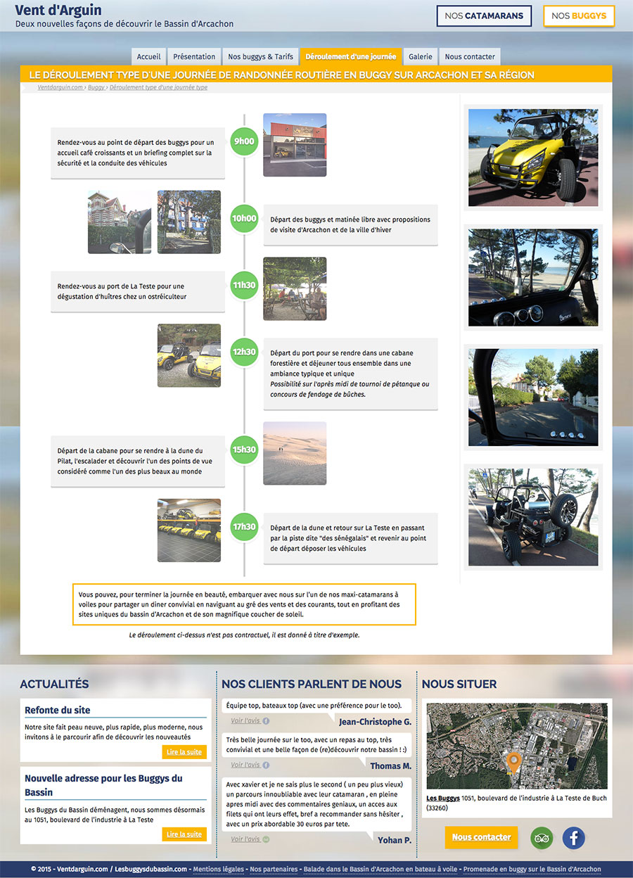 Page du déroulement d'une journée de randonnée en Buggy sur le sud du Bassin d'Arcachon