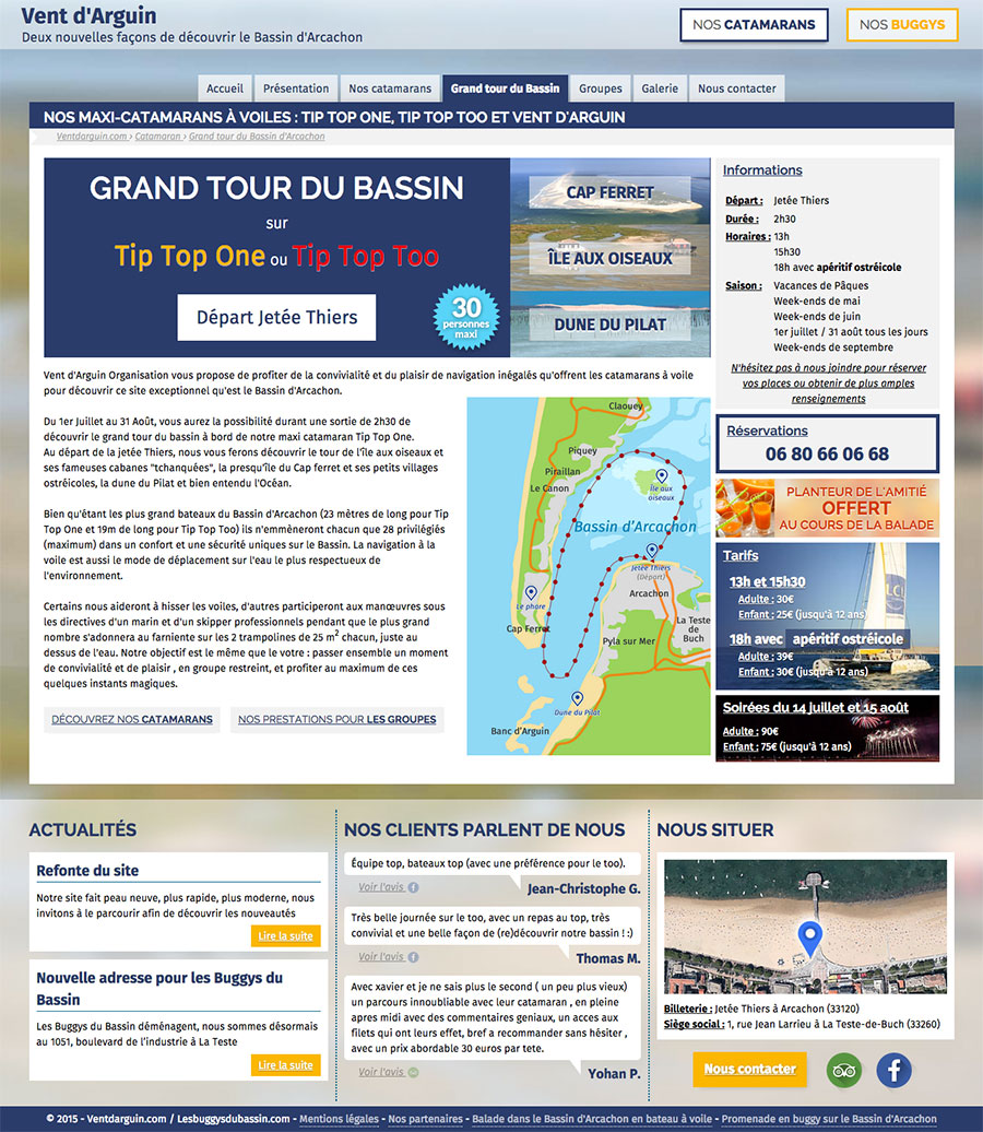 Page du grand tour du Bassin d'Arcachon de'une durée de 2h30