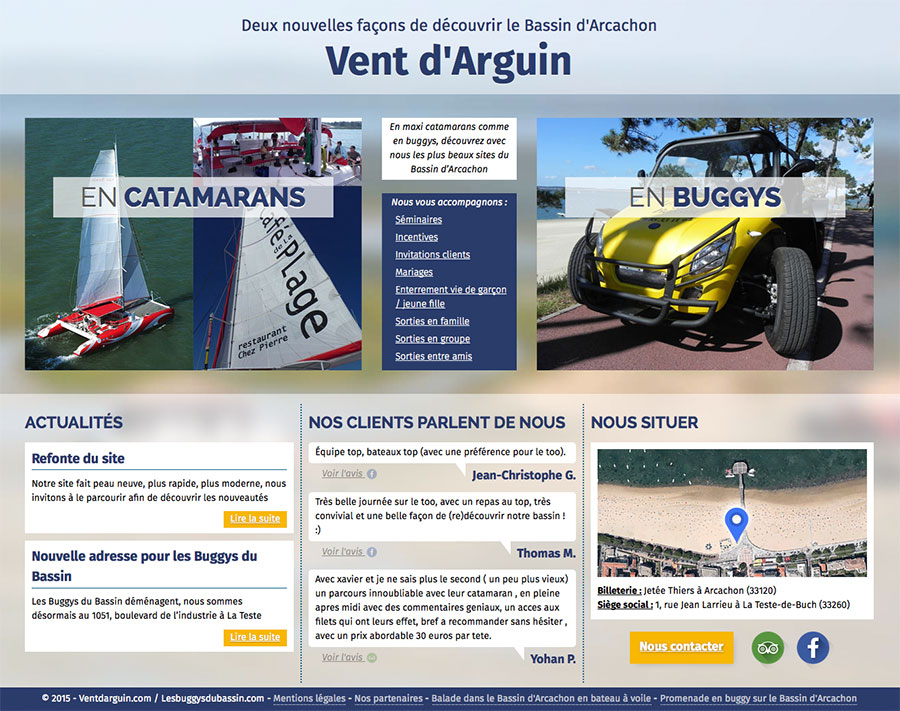 Page d'accueil de Vent d'Arguin.com